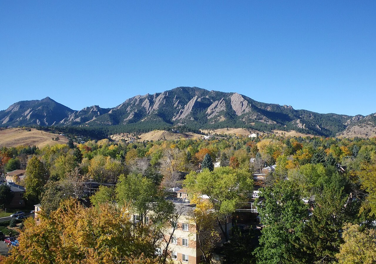Boulder's Flatirons and the foothill landscape in autumn