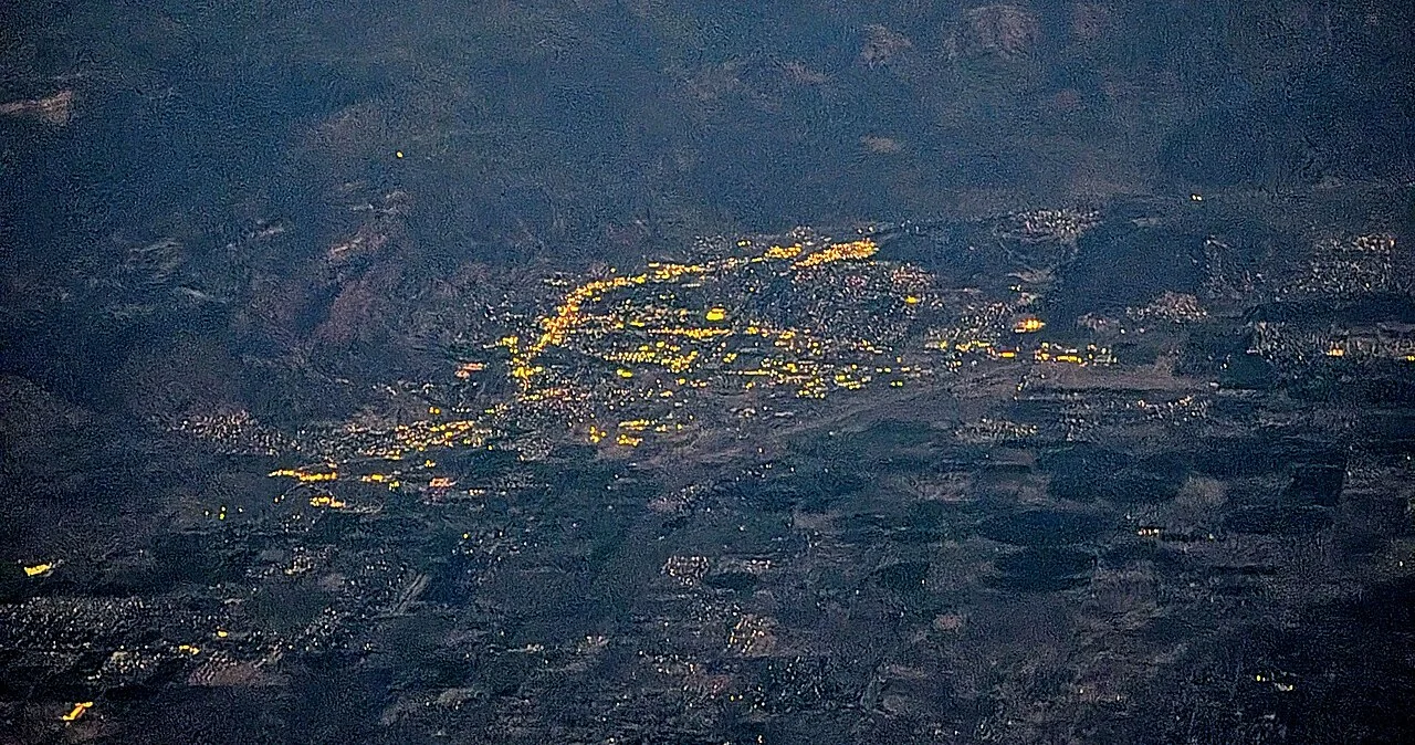 An aerial view of Cedar City at dusk