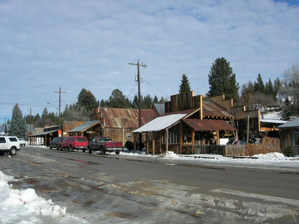 Idaho City's historic streetscape in winter