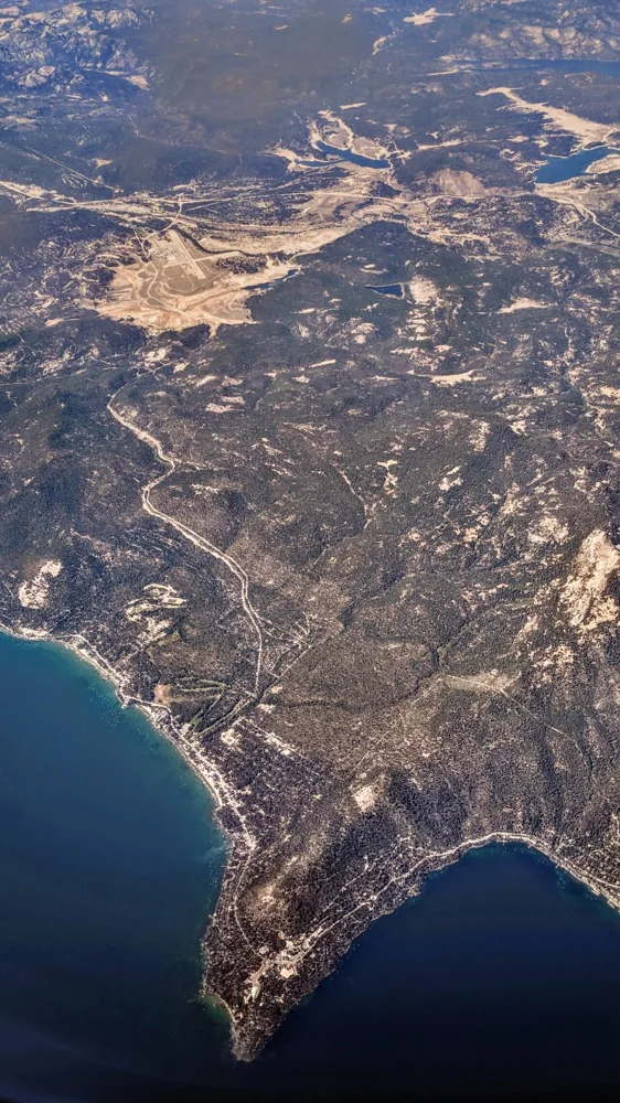 Crystal Bay on Lake Tahoe, looking inland toward Truckee and nearby reservoirs