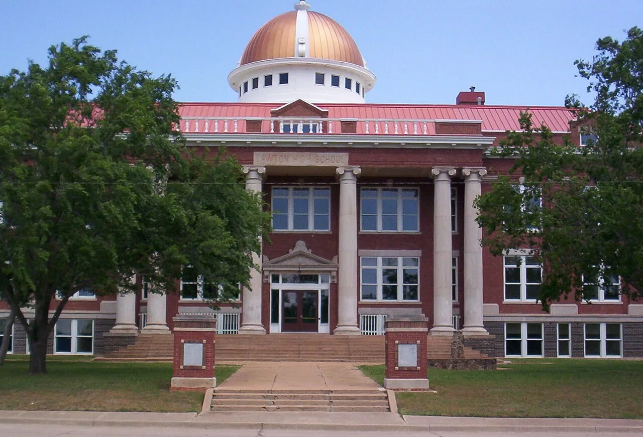The historic Old Lawton High School building in Lawton