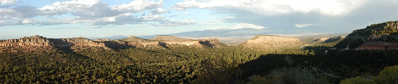 The view from Los Alamos Hill Road across the surrounding canyon landscape
