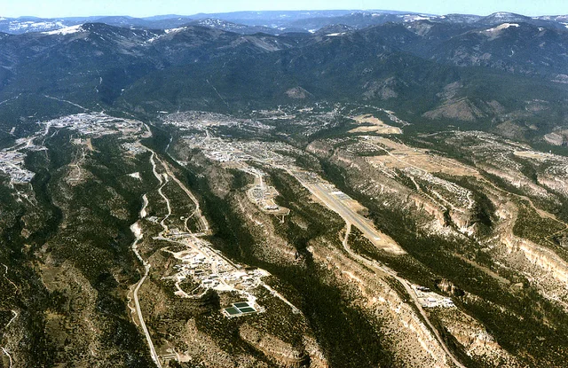 Los Alamos's townsite and laboratory across the area's mesas and canyons