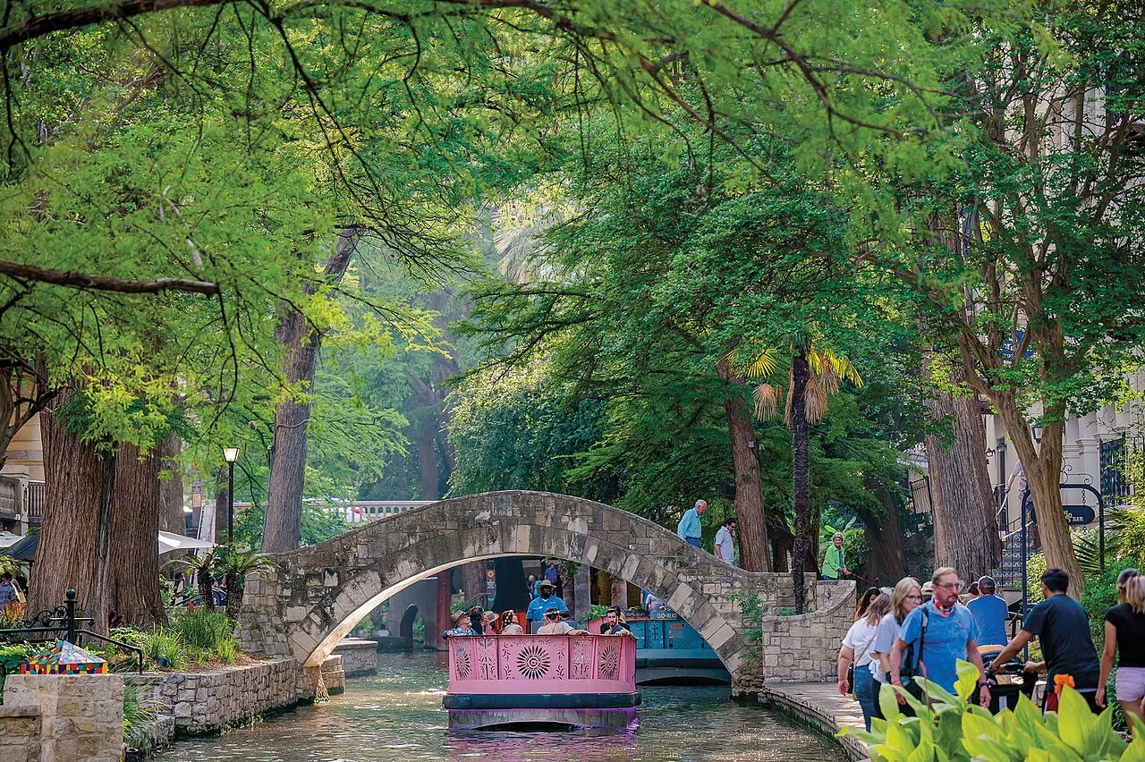 San Antonio's River Walk and a passing tour boat
