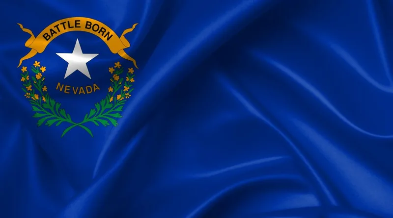 Nevada state flag with a white star and sagebrush emblem on a blue field
